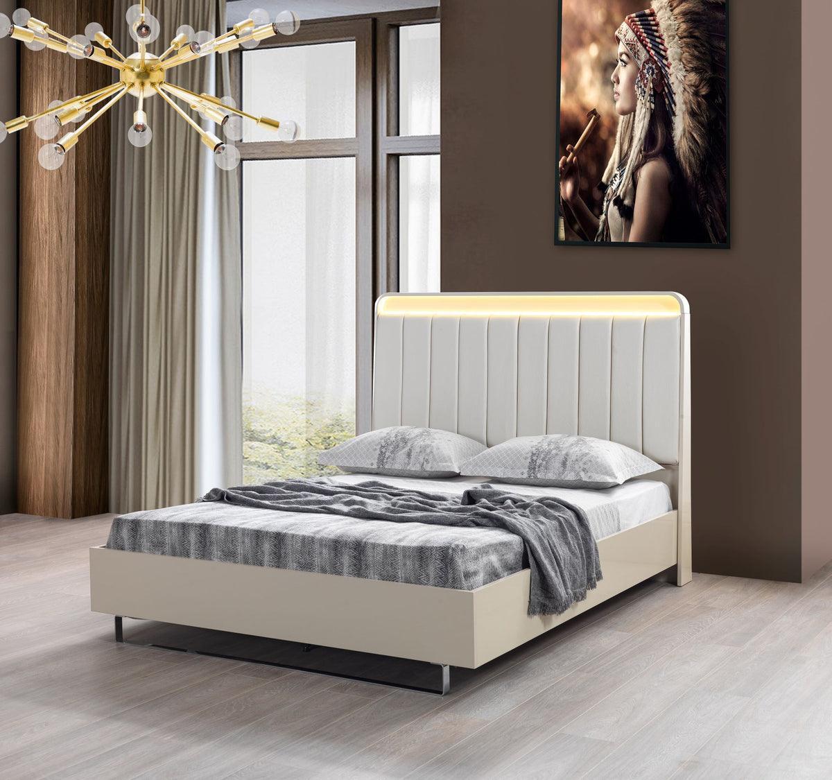 Hailey Cream High Gloss Lacquer 4 Pc Queen Bedroom Set - Ella Furniture