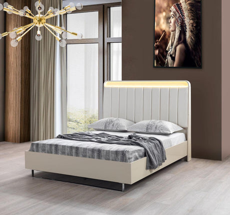 Hailey Cream High Gloss Lacquer 4 Pc Queen Bedroom Set - Ella Furniture