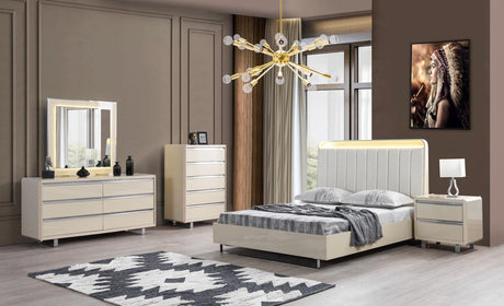 Hailey Cream High Gloss Lacquer 4 Pc Queen Bedroom Set - Ella Furniture