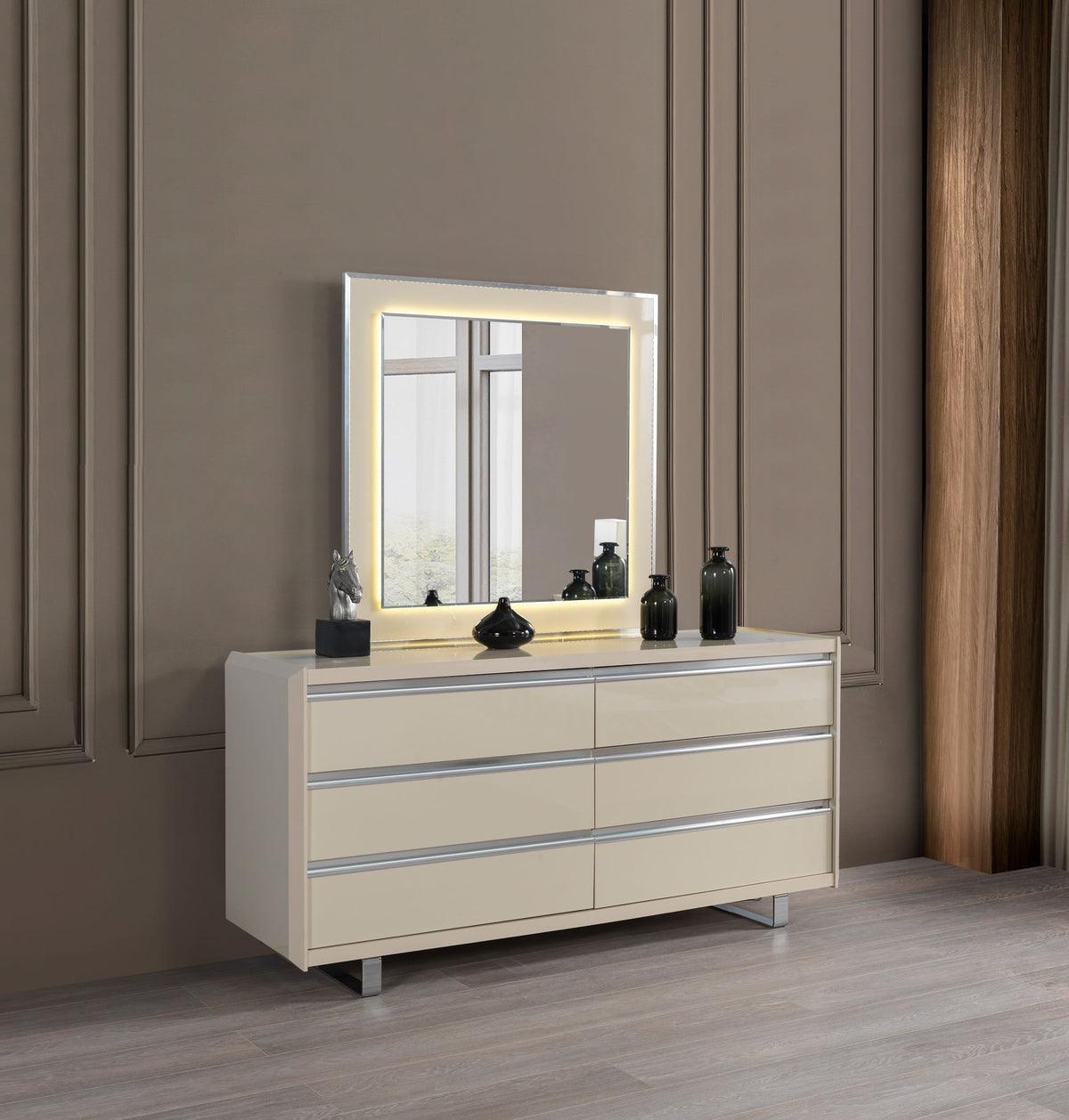 Hailey Cream High Gloss Lacquer 4 Pc Queen Bedroom Set - Ella Furniture