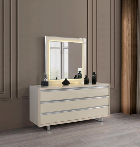 Hailey Cream High Gloss Lacquer 4 Pc Queen Bedroom Set - Ella Furniture
