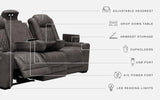 Hyllmont Gray Faux Leather Power Reclining Sofa - Ella Furniture