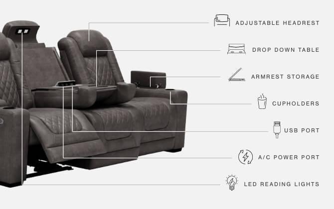 Hyllmont Gray Faux Leather Power Reclining Sofa - Ella Furniture