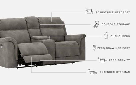 Next-gen Durapella Slate Microfiber Power Reclining Loveseat With Console - Ella Furniture
