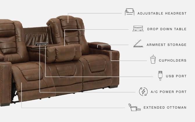 Owner's Box Thyme Faux Leather Power Reclining Sofa - Ella Furniture