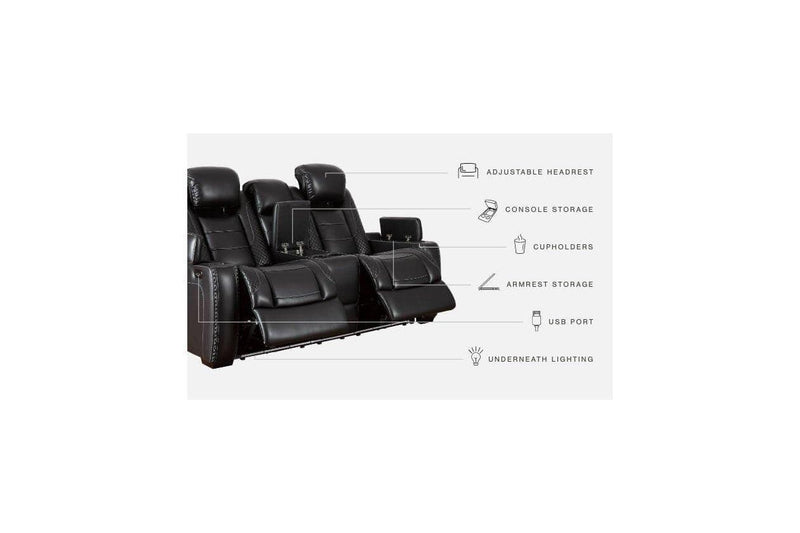 Party Time Midnight Faux Leather Power Reclining Loveseat With Console
