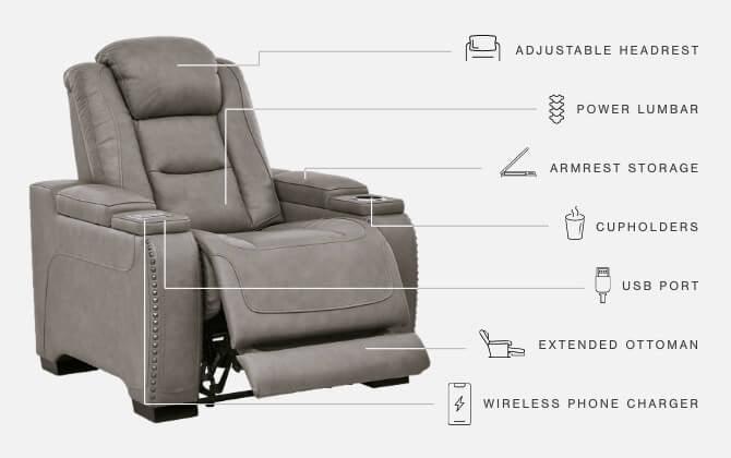 The Man-den Gray Leather Power Recliner - Ella Furniture