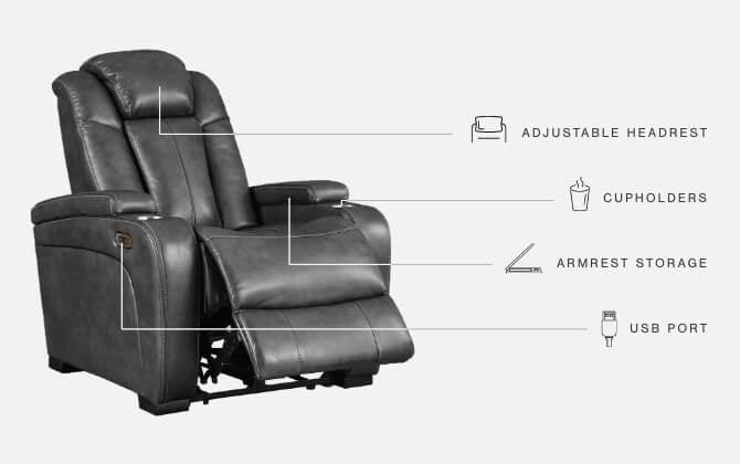 Turbulance Quarry Faux Leather Power Recliner - Ella Furniture