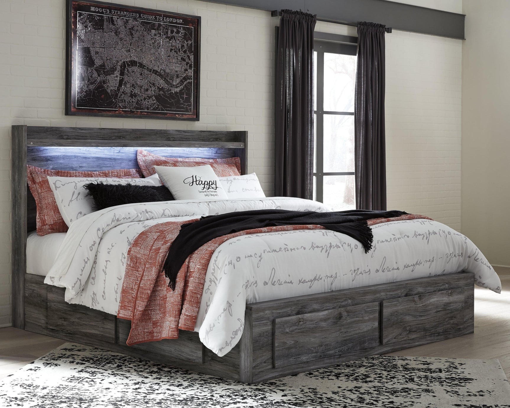 Baystorm Gray King Panel Bed With 4 Storage Drawers - Ella Furniture