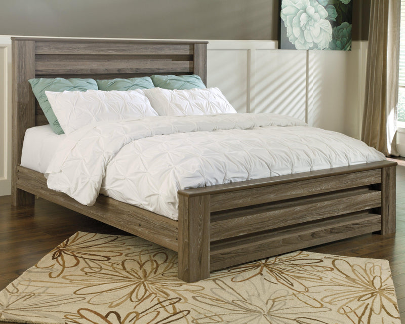 Zelen Warm Gray Queen Panel Bed - Ella Furniture