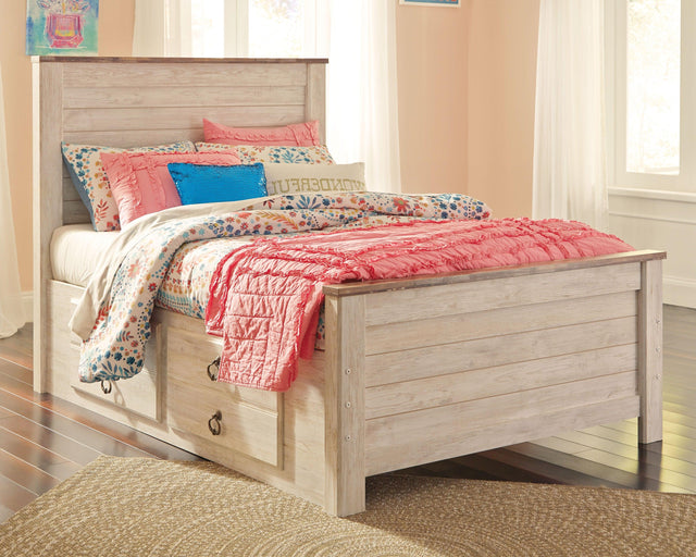 Willowton Whitewash Full Panel Bed With 2 Storage Drawers - Ella Furniture