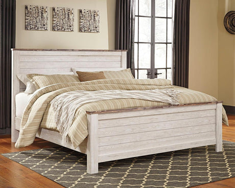 Willowton Whitewash King Panel Bed - Ella Furniture
