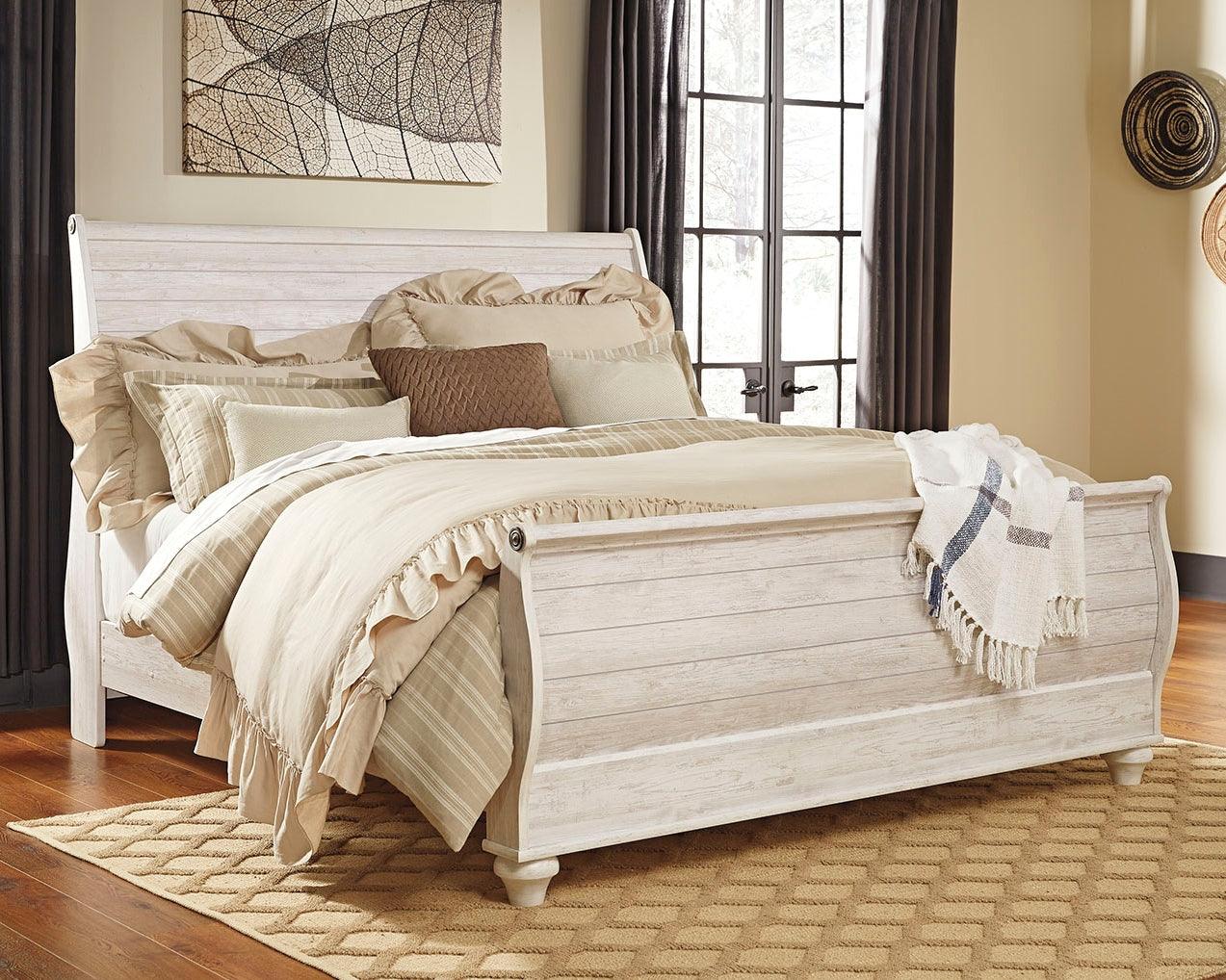 Willowton Whitewash King Sleigh Bed - Ella Furniture