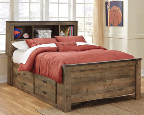Trinell Brown Full Bookcase Bed With 2 Storage Drawers - Ella Furniture