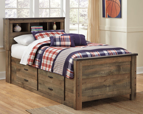 Trinell Brown Twin Bookcase Bed With 2 Storage Drawers - Ella Furniture