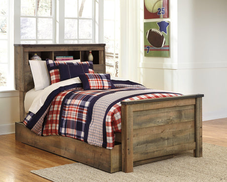 Trinell Brown Twin Bookcase Bed With 1 Large Storage Drawer - Ella Furniture