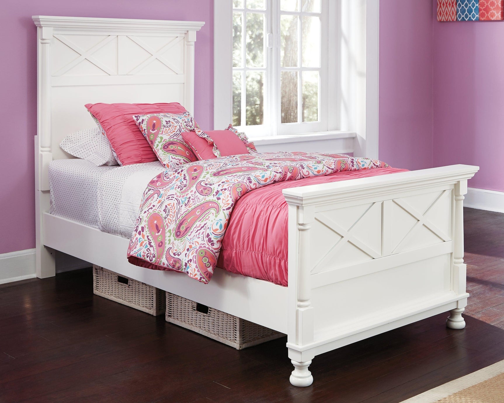 Kaslyn White Twin Panel Bed - Ella Furniture