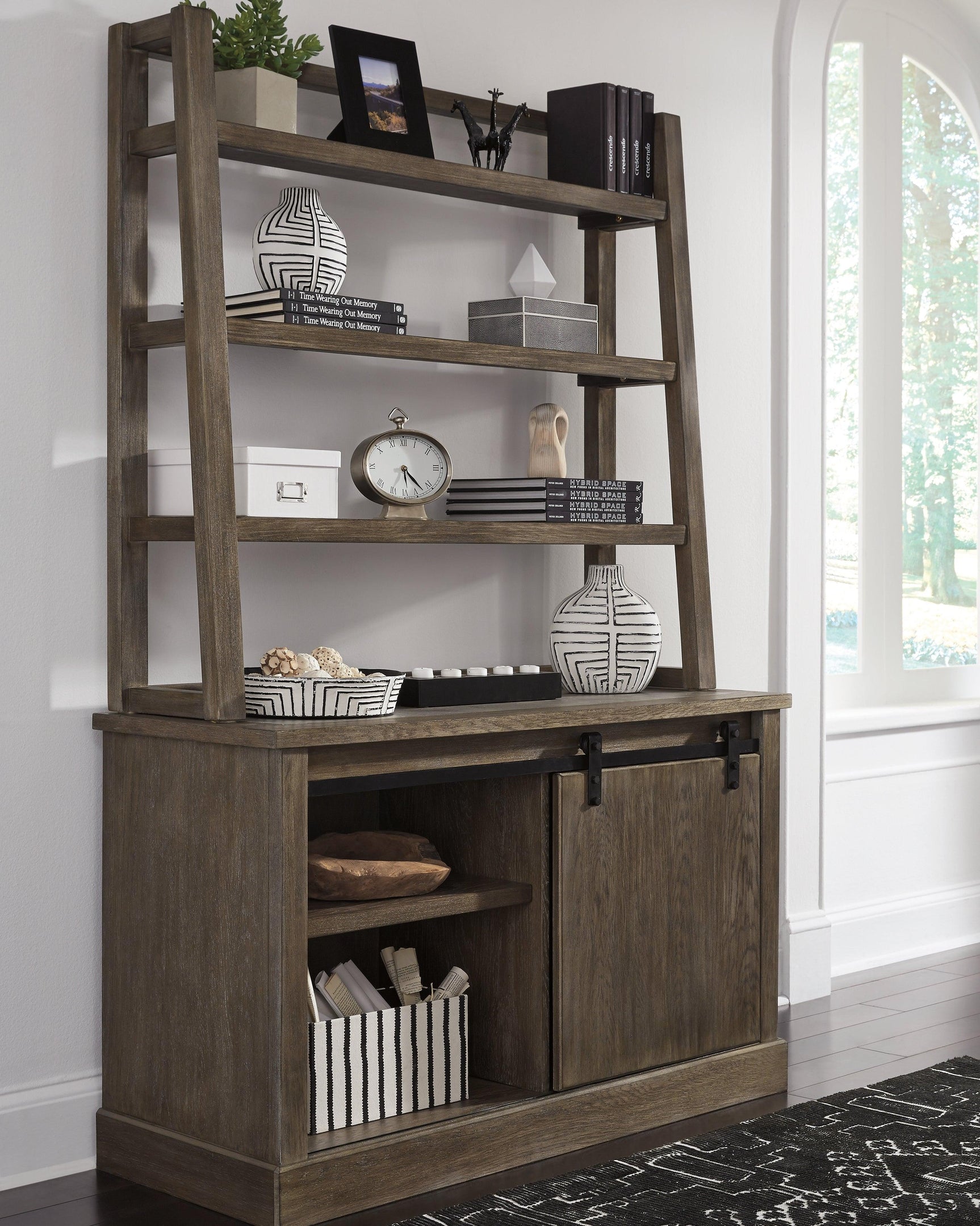 Luxenford Grayish Brown 2-Piece Home Office Credenza With Hutch - Ella Furniture