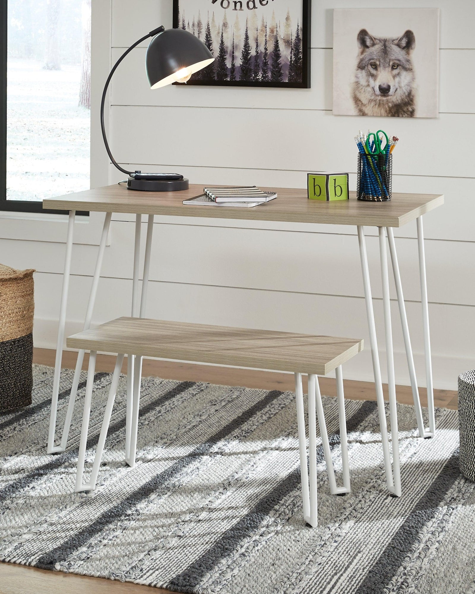 Blariden Brown/white Desk With Bench - Ella Furniture