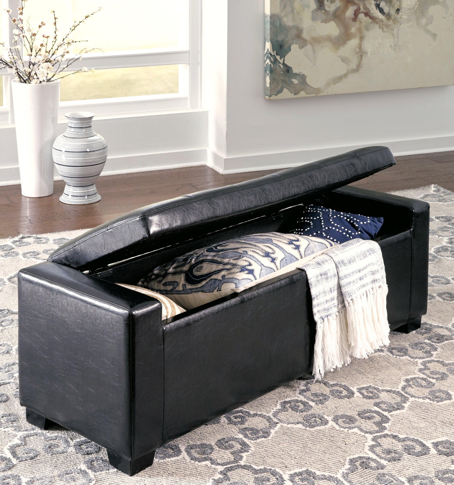 Benches Black Upholstered Storage Bench - Ella Furniture