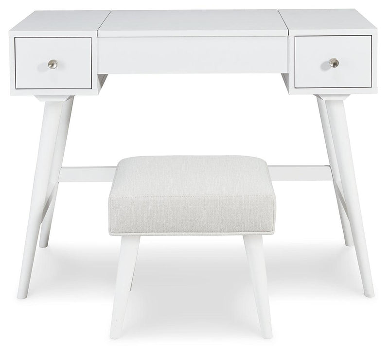 Thadamere White Vanity With Stool - Ella Furniture