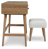 Thadamere Light Brown Vanity With Stool - Ella Furniture