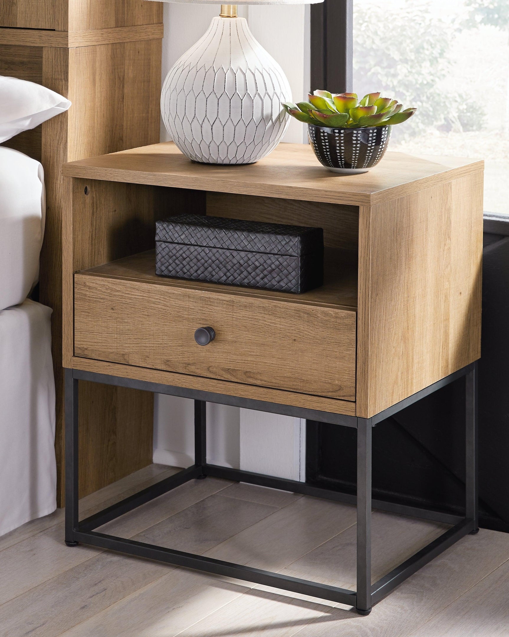 Thadamere Light Brown Nightstand - Ella Furniture