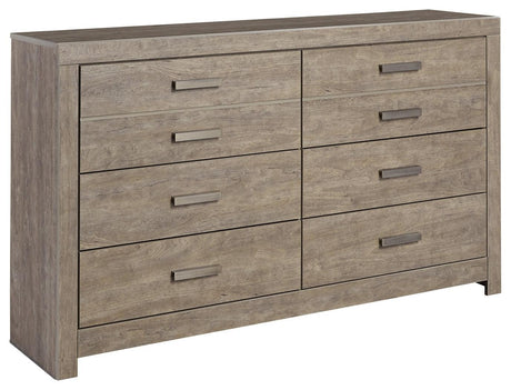 Side angle of Culverbach Gray Dresser showing drawers