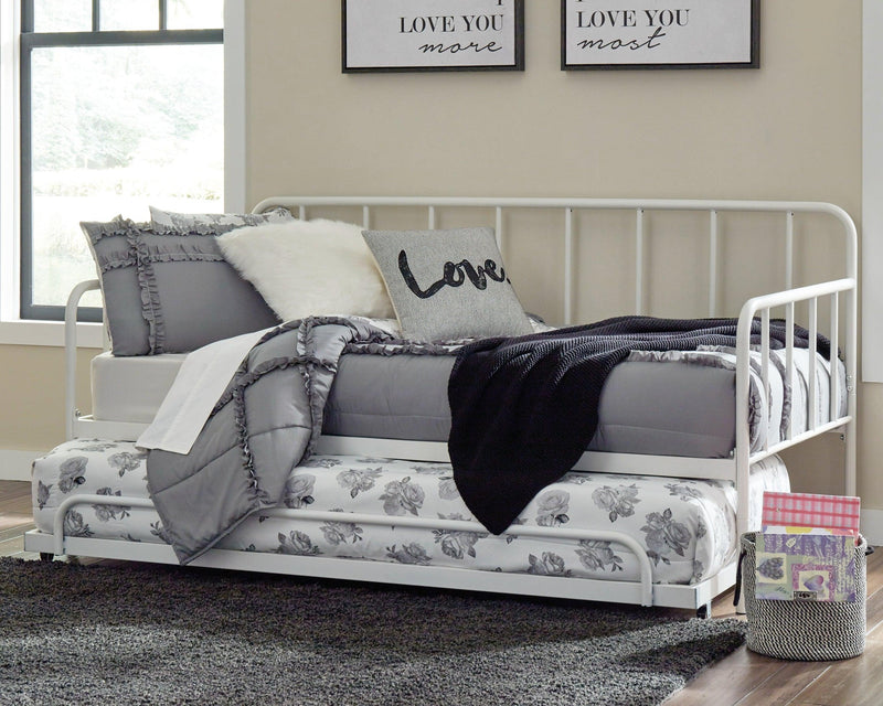 Trentlore White Twin Metal Day Bed With Trundle - Ella Furniture