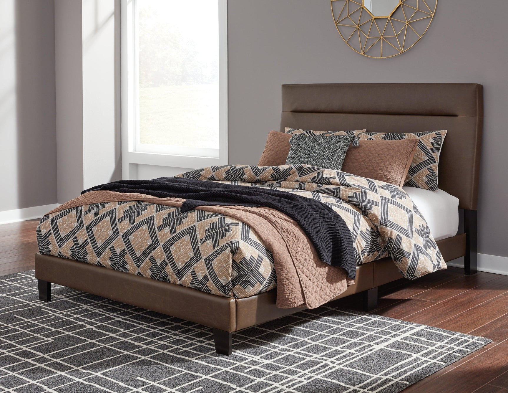 Adelloni Brown Queen Upholstered Bed - Ella Furniture