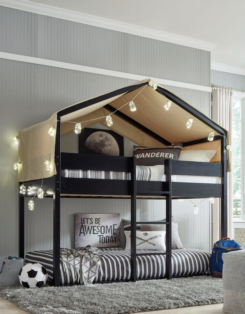 Flannibrook Black Twin Over Twin House Loft Bed - Ella Furniture