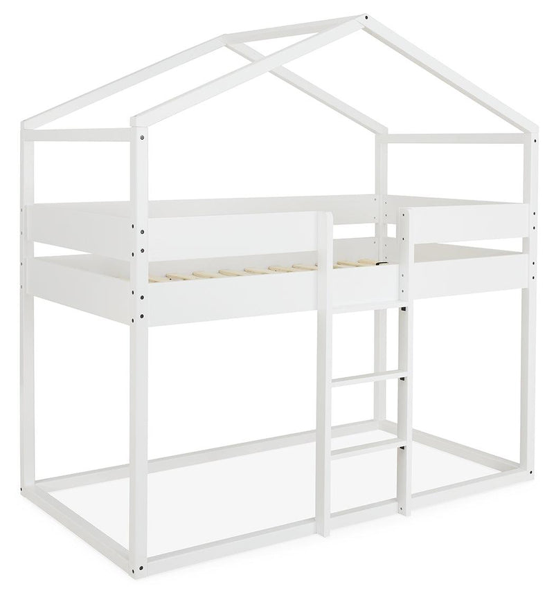 Flannibrook White Twin Over Twin House Loft Bed - Ella Furniture