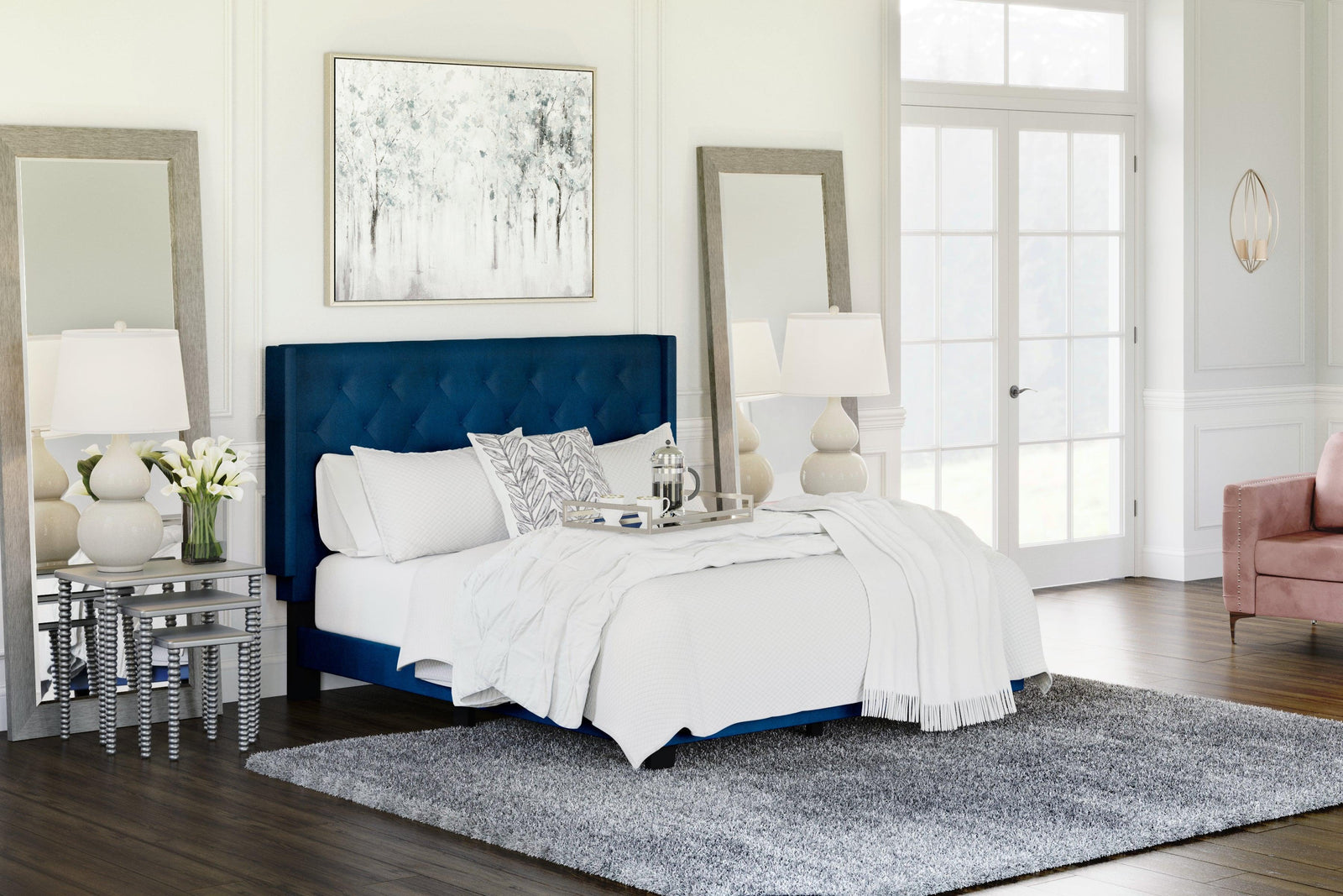 Vintasso Blue Queen Upholstered Bed - Ella Furniture