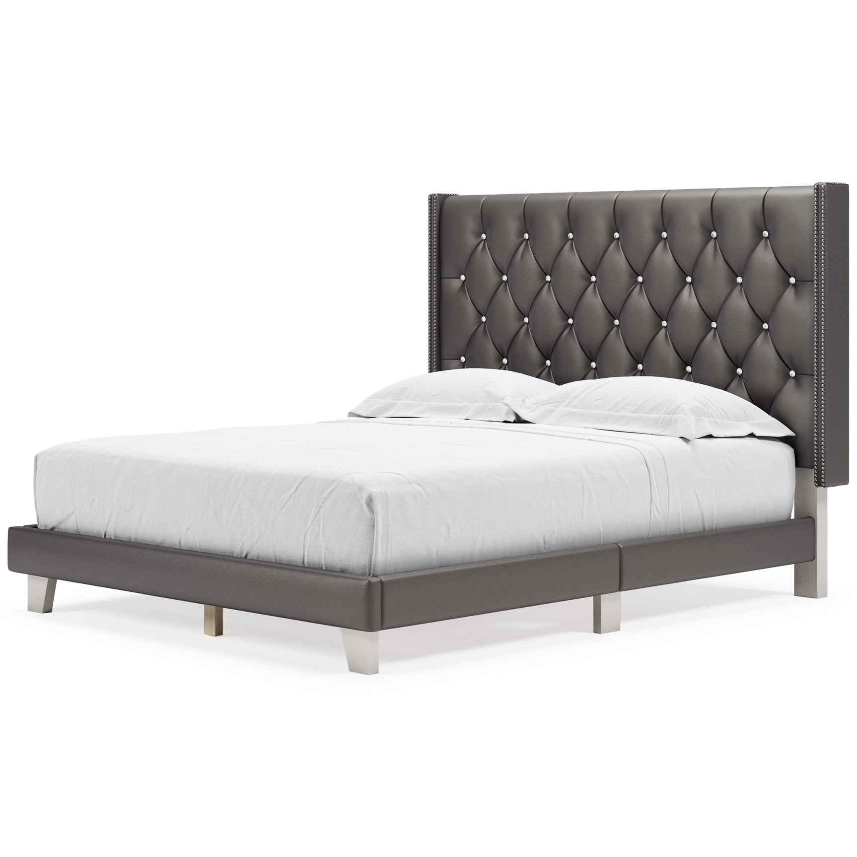 Vintasso Metallic Gray Queen Upholstered Bed - Ella Furniture