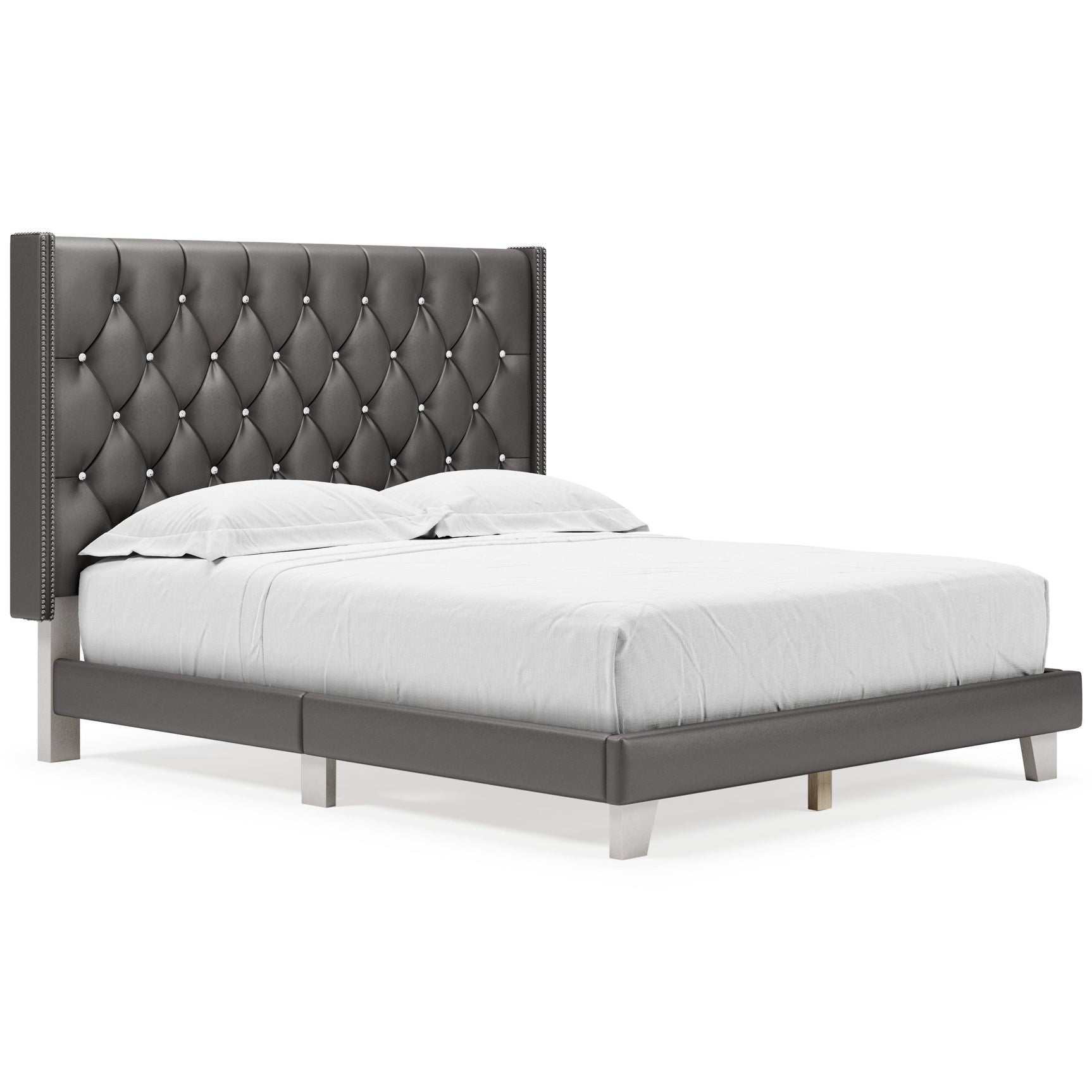 Vintasso Metallic Gray Queen Upholstered Bed - Ella Furniture