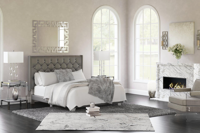 Vintasso Metallic Gray Queen Upholstered Bed - Ella Furniture