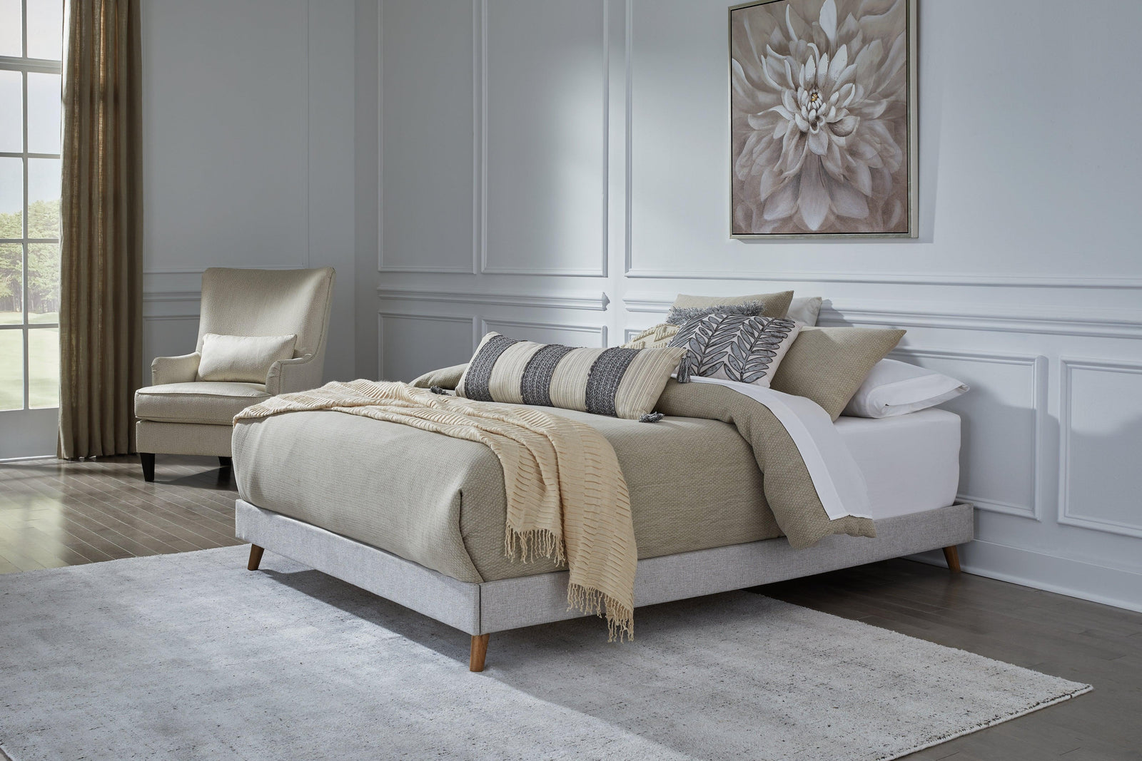Tannally Beige Queen Upholstered Platform Bed - Ella Furniture