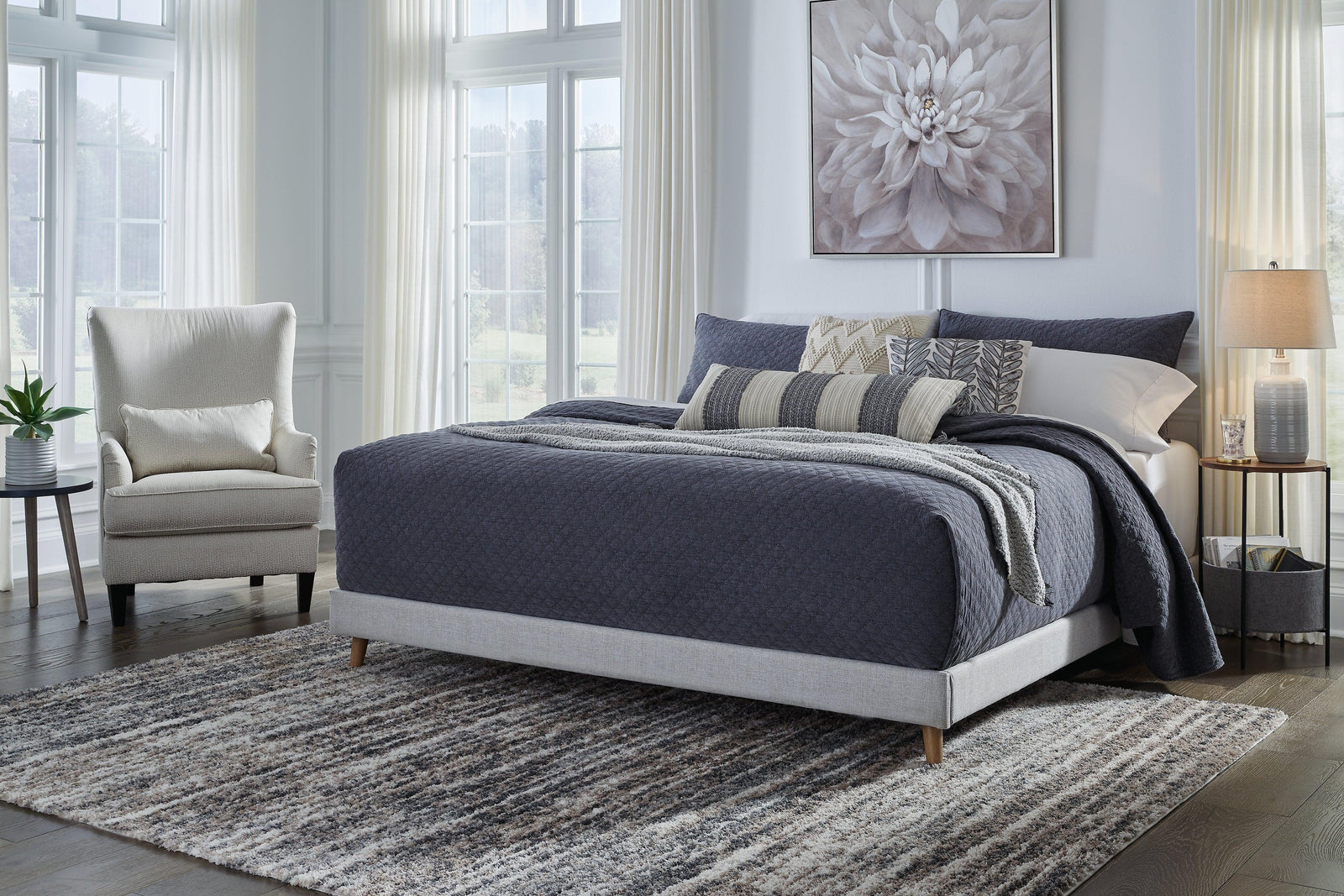 Tannally Beige King Upholstered Platform Bed - Ella Furniture