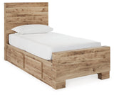 Hyanna Tan Brown Twin Panel Bed With 2 Side Storage - Ella Furniture