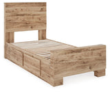 Hyanna Tan Brown Twin Panel Bed With 2 Side Storage - Ella Furniture