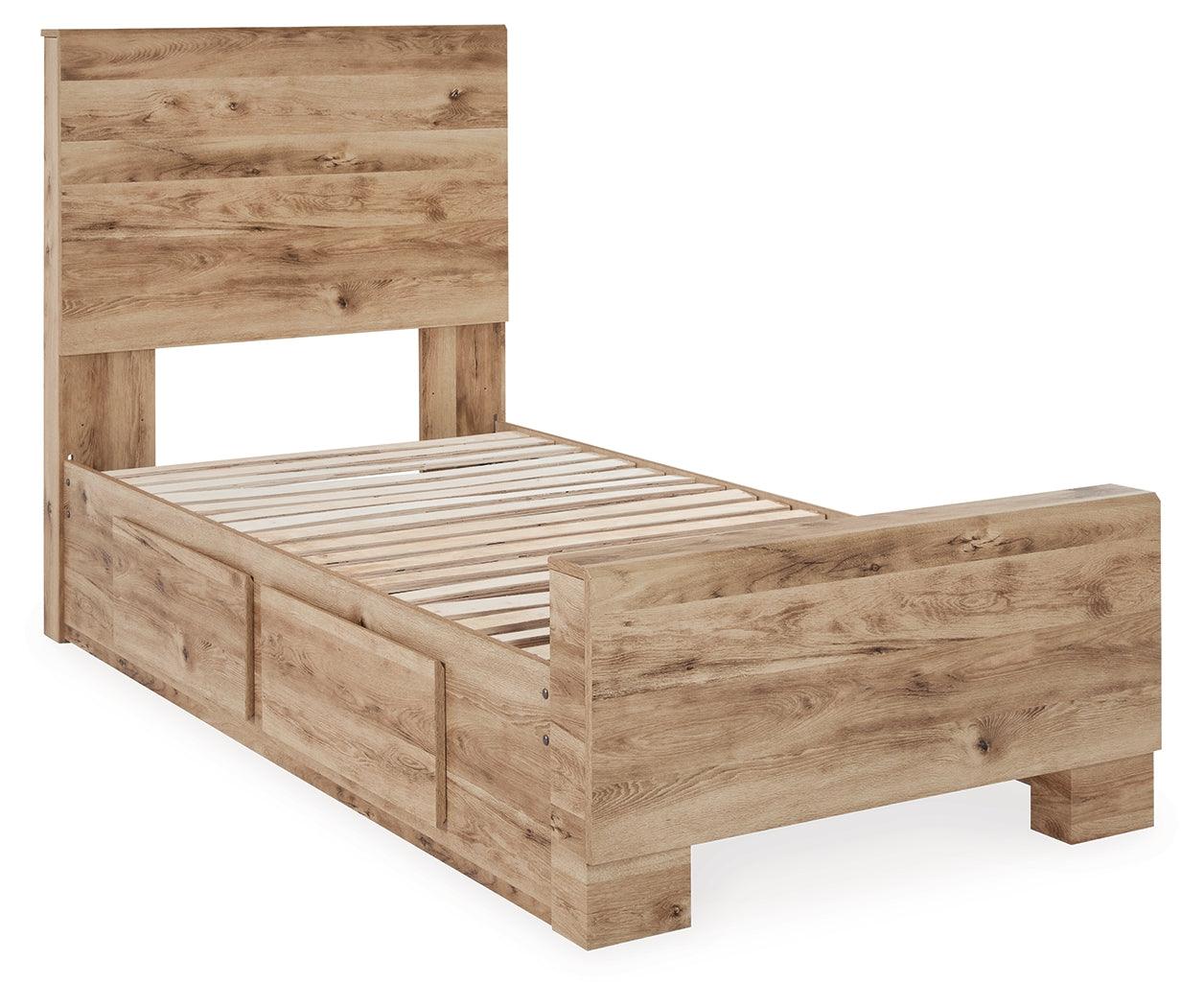 Hyanna Tan Brown Twin Panel Bed With 1 Side Storage - Ella Furniture