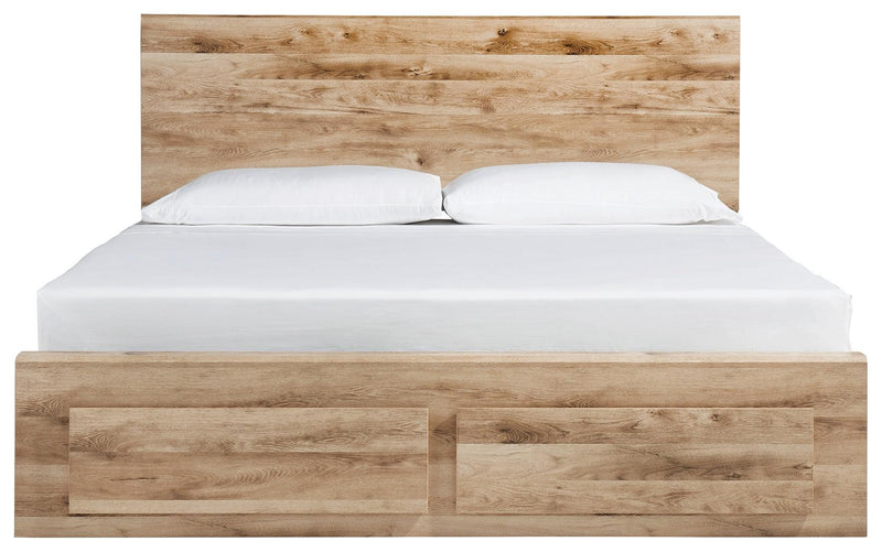 Hyanna Tan King Panel Storage Bed With 2 Under Bed Storage Drawer - Ella Furniture