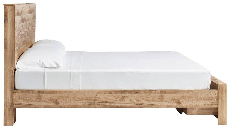 Hyanna Tan King Panel Storage Bed - Ella Furniture
