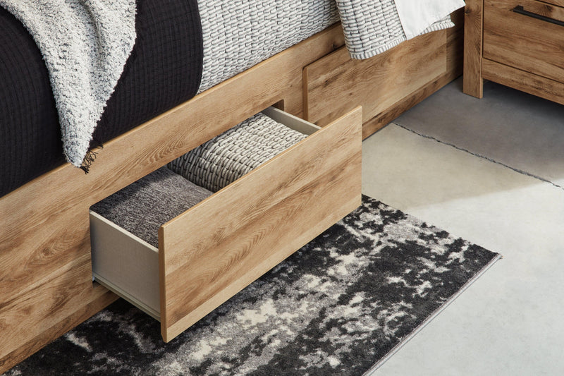 Hyanna Tan King Panel Storage Bed With 2 Under Bed Storage Drawer - Ella Furniture