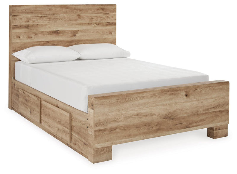 Hyanna Tan Brown Full Panel Bed With 2 Side Storage - Ella Furniture