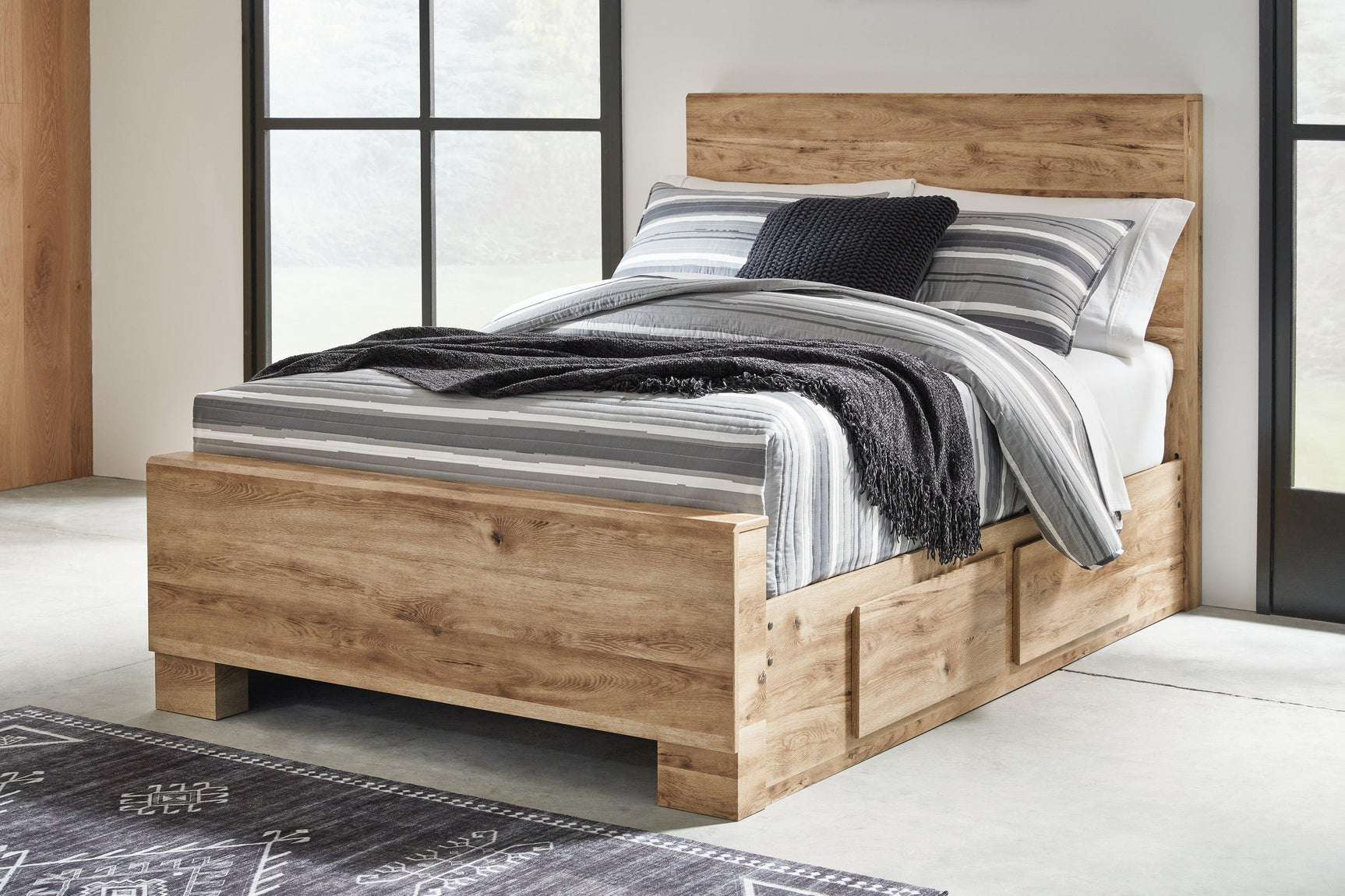 Hyanna Tan Brown Full Panel Bed With 2 Side Storage - Ella Furniture