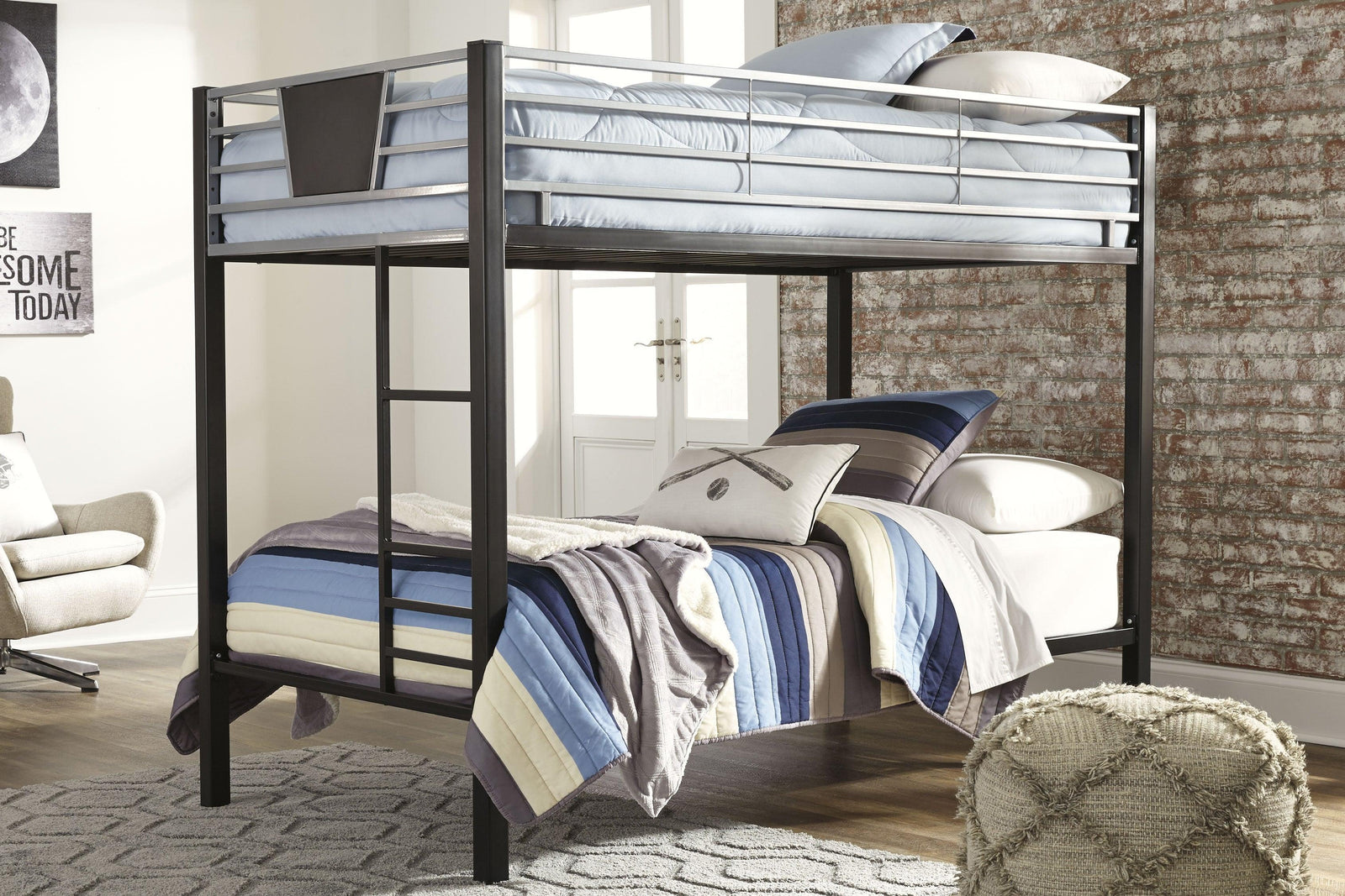 Dinsmore Black/gray Twin Over Twin Bunk Bed With Ladder - Ella Furniture