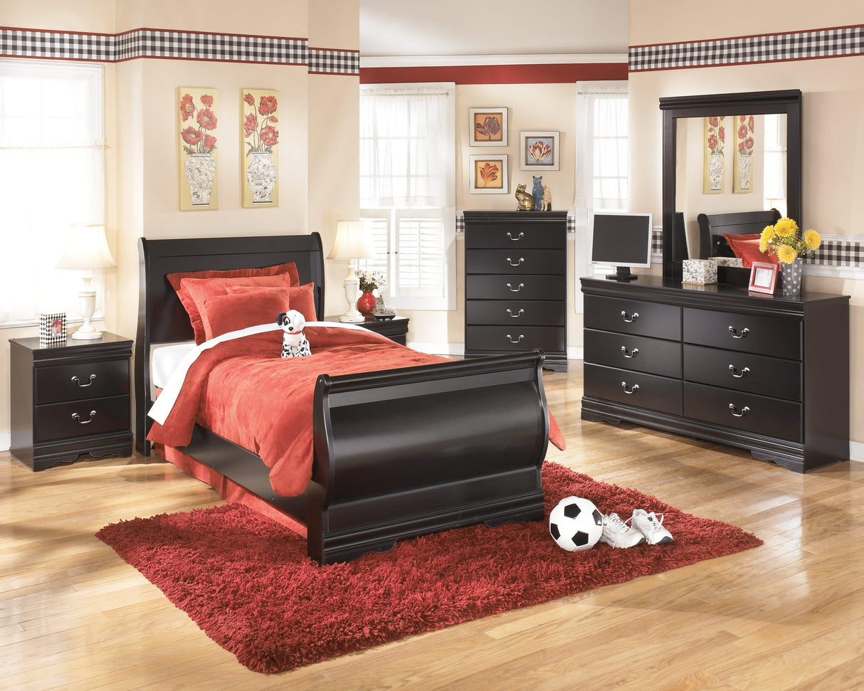 Huey Vineyard Black Twin Sleigh Bed - Ella Furniture