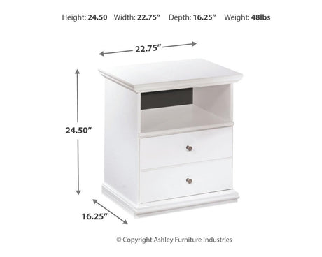 Dimension diagram of Bostwick Shoals White Nightstand