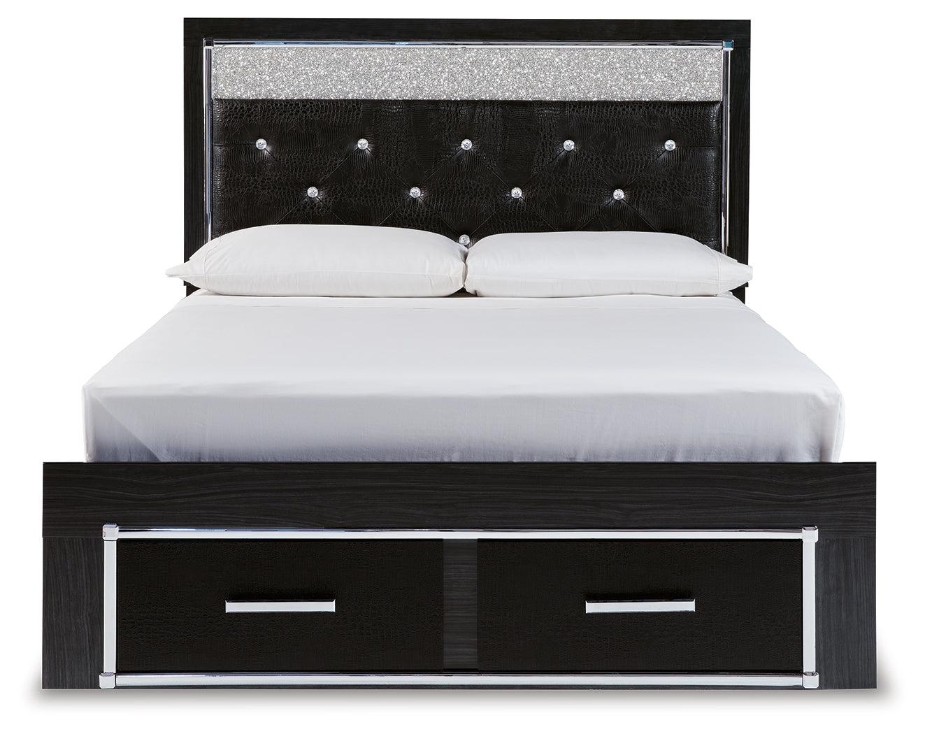 Kaydell Black Queen Upholstered Panel Storage Platform Bed - Ella Furniture